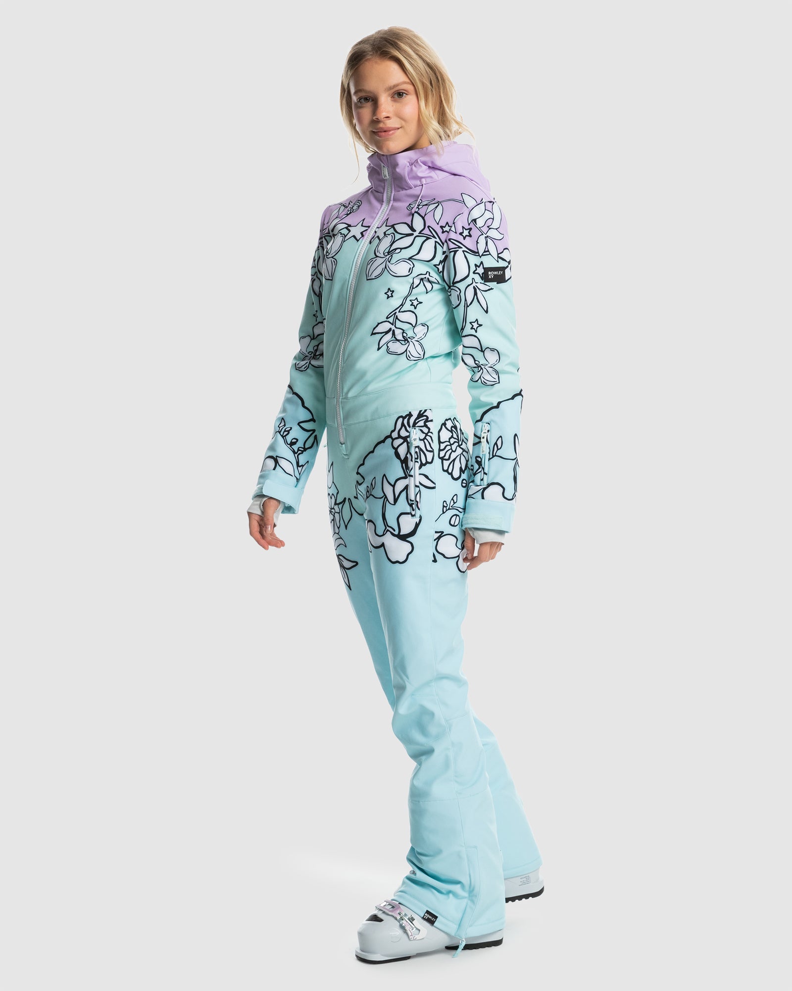 Womens Roxy X Rowley Ski Suit Snowsuit FAIR AQUA LAUREL FLORAL Roxy