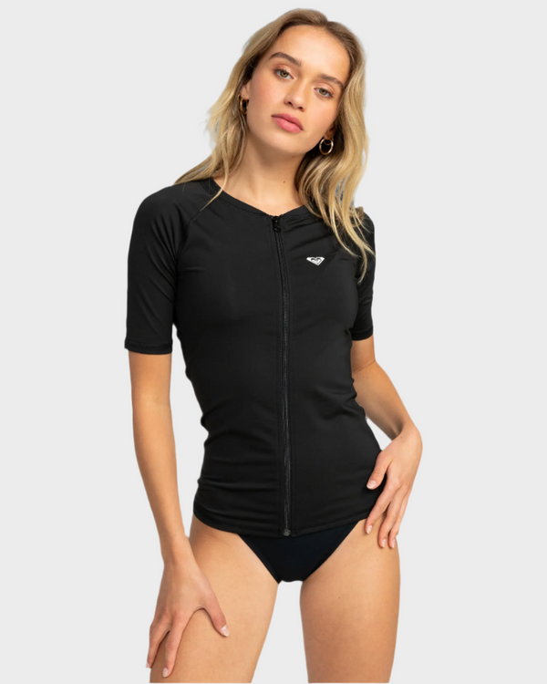 Womens New Essentials Short Sleeve Zip-Up Rash Vest