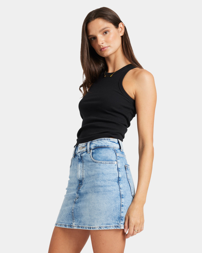 Womens Rain Beau Blue Denim Mini Skirt