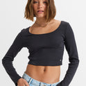 Womens Pretty Please Long Sleeves Cropped Top