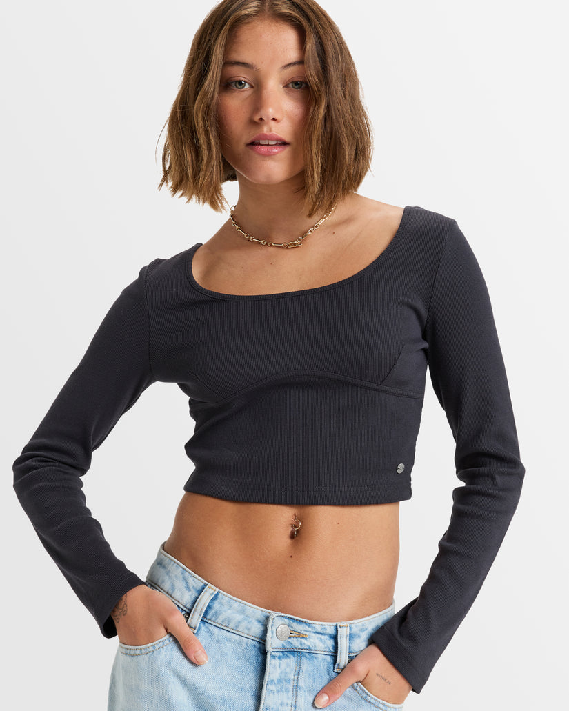 Womens Pretty Please Long Sleeves Cropped Top