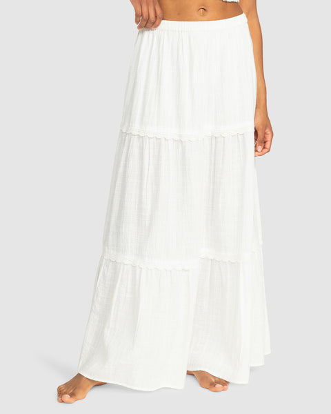 Womens Beachside Tiered Maxi Skirt SNOW WHITE Roxy