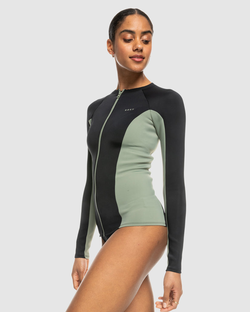 Womens Roxy Pro Wave Long Sleeve Zipped Rash Vest