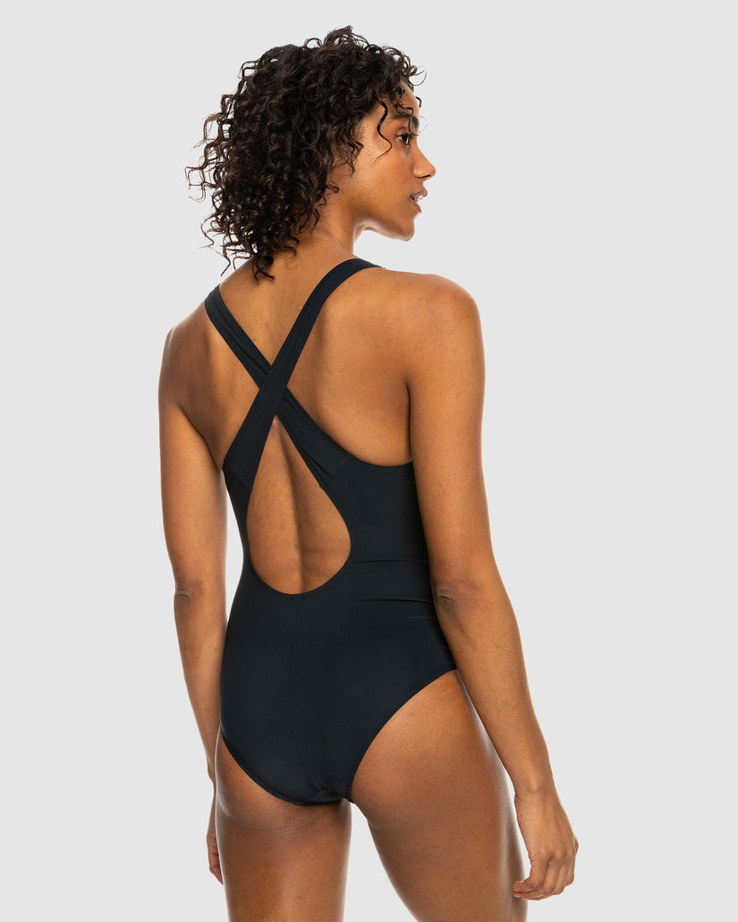 Womens Roxy Active Cross Back One-Piece Swimsuit