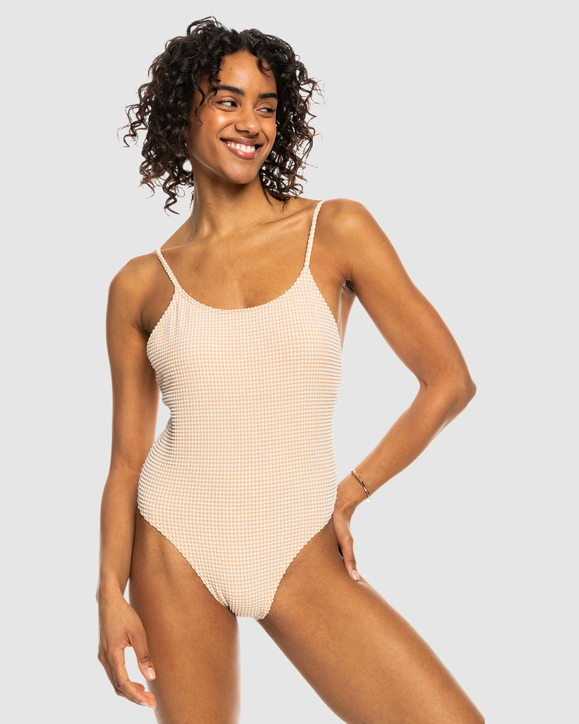 Womens Gingham High Leg One-Piece Swimsuit