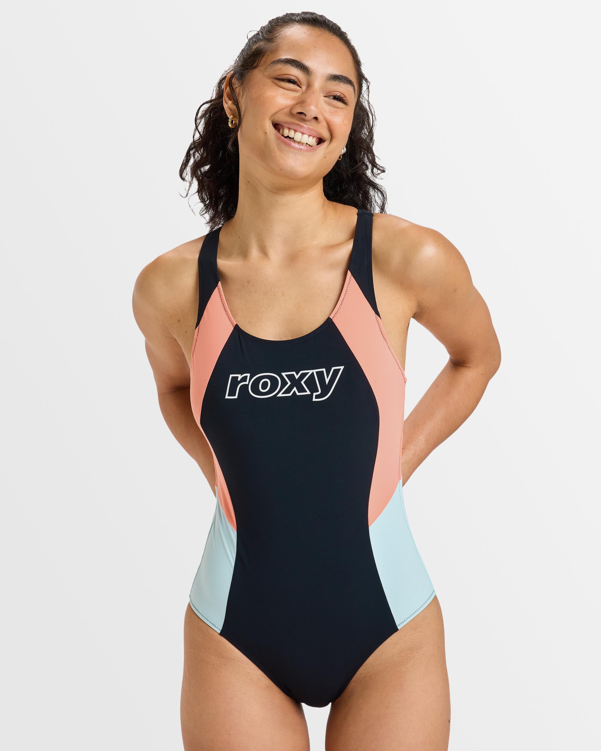 Womens Roxy Active One Piece Swimsuit ANTHRACITE Roxy