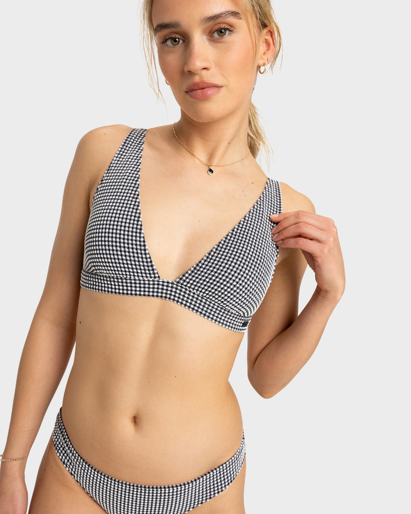 Womens Gingham Elongated Tri Bikini Top