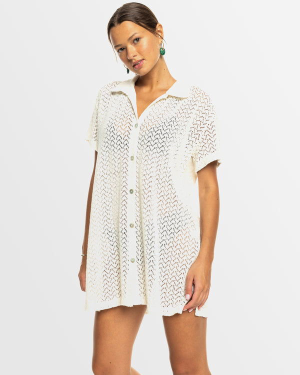 Womens Dalia Beach Crochet Shirt Dress