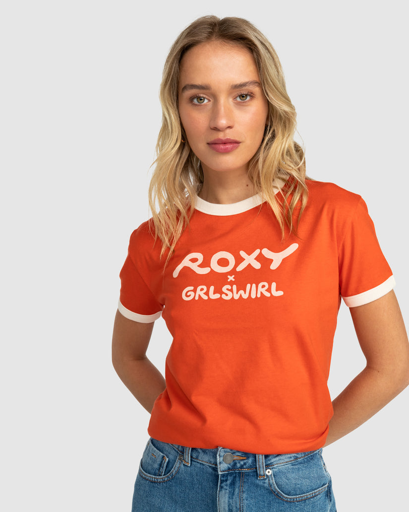 Womens Roxy X Grl Swirl Ringer Tee T-Shirt