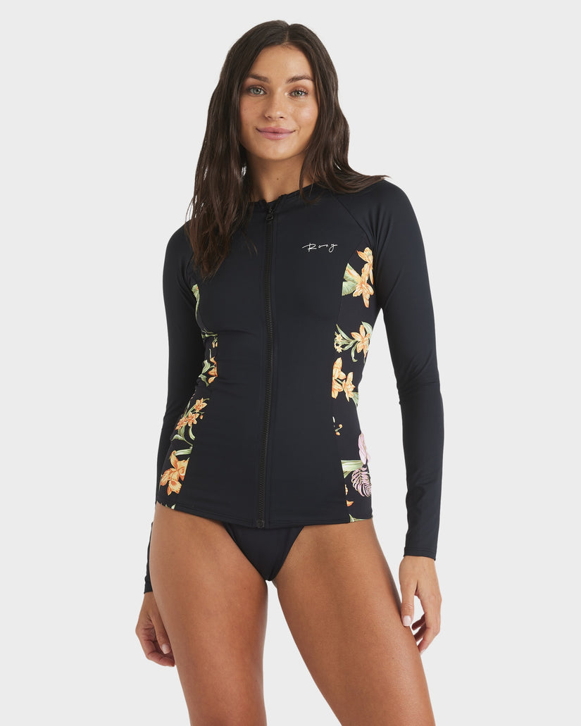 Womens Mix Print Full Zip Long Sleeve Rash Vest